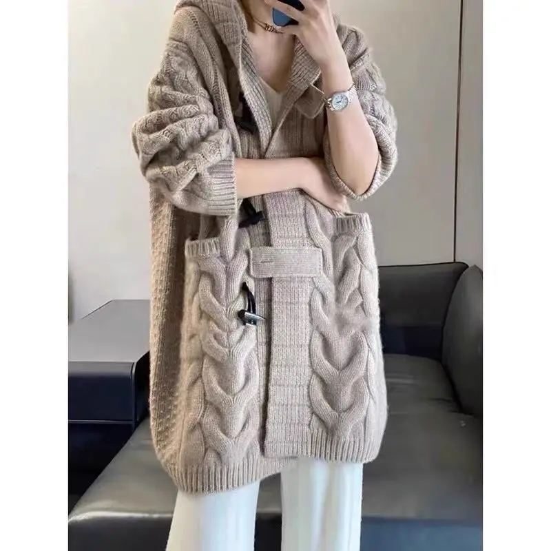 

Woman V-Neck Thick Clothing Vintage Single Breasted Sweaters Knitting Cardigan Ladies Streetwear Knitted Vintage Cardigans G96