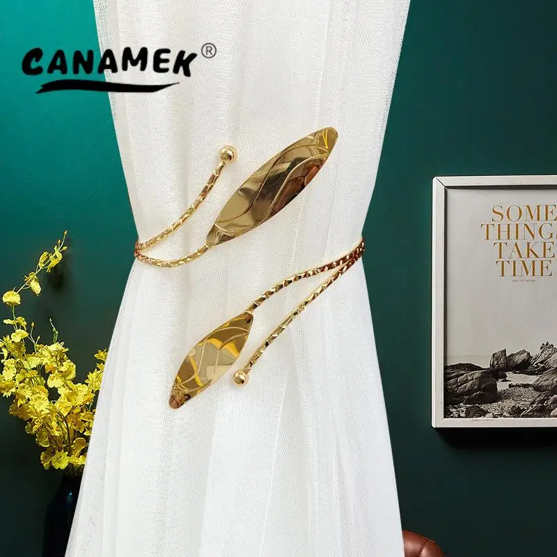

1pc Gold Silver Curtain Tiebacks Plush Leaf Shape Metal Hanging Belts Ropes Curtain Holdback Curtain Rods Accessoires Home Decor