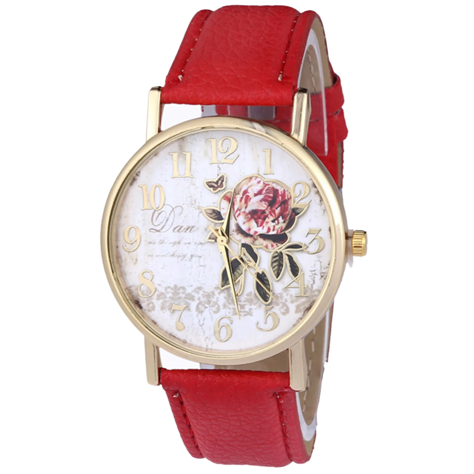 

Кварцевые часы с розовым узором, ремешок из искусственной кожи, стеклянный циферблат с принтом, день рождения, сюрприз