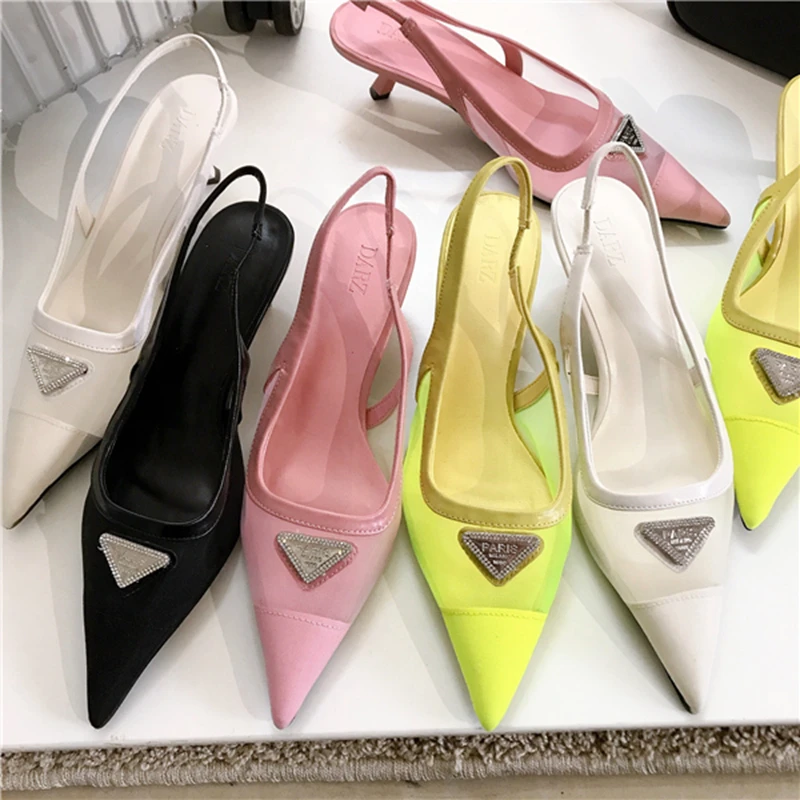 

Женские босоножки с острым носком, без застежки, модные сетчатые туфли на низком тонком каблуке, Элегантные классические туфли-лодочки, 2022