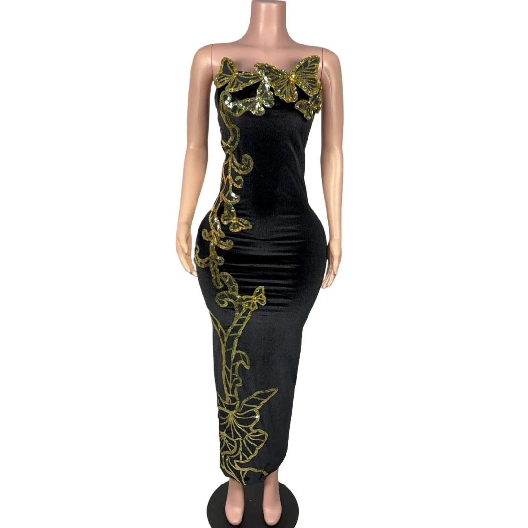 Роскошное бархатное черное платье с открытой спиной для женщин блестящее