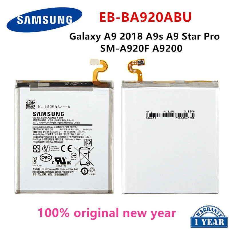 

SAMSUNG Orginal EB-BA920ABU 3800mAh Battery For Samsung Galaxy A9 2018 A9s A9 Star Pro SM-A920F A9200 Mobile Phone