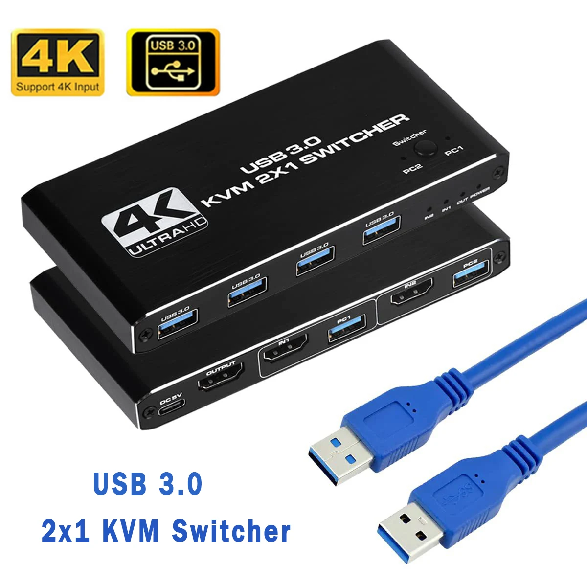 Conmutador KVM 4K USB 3,0, conmutador compatible con HDMI, 2 en 1,...