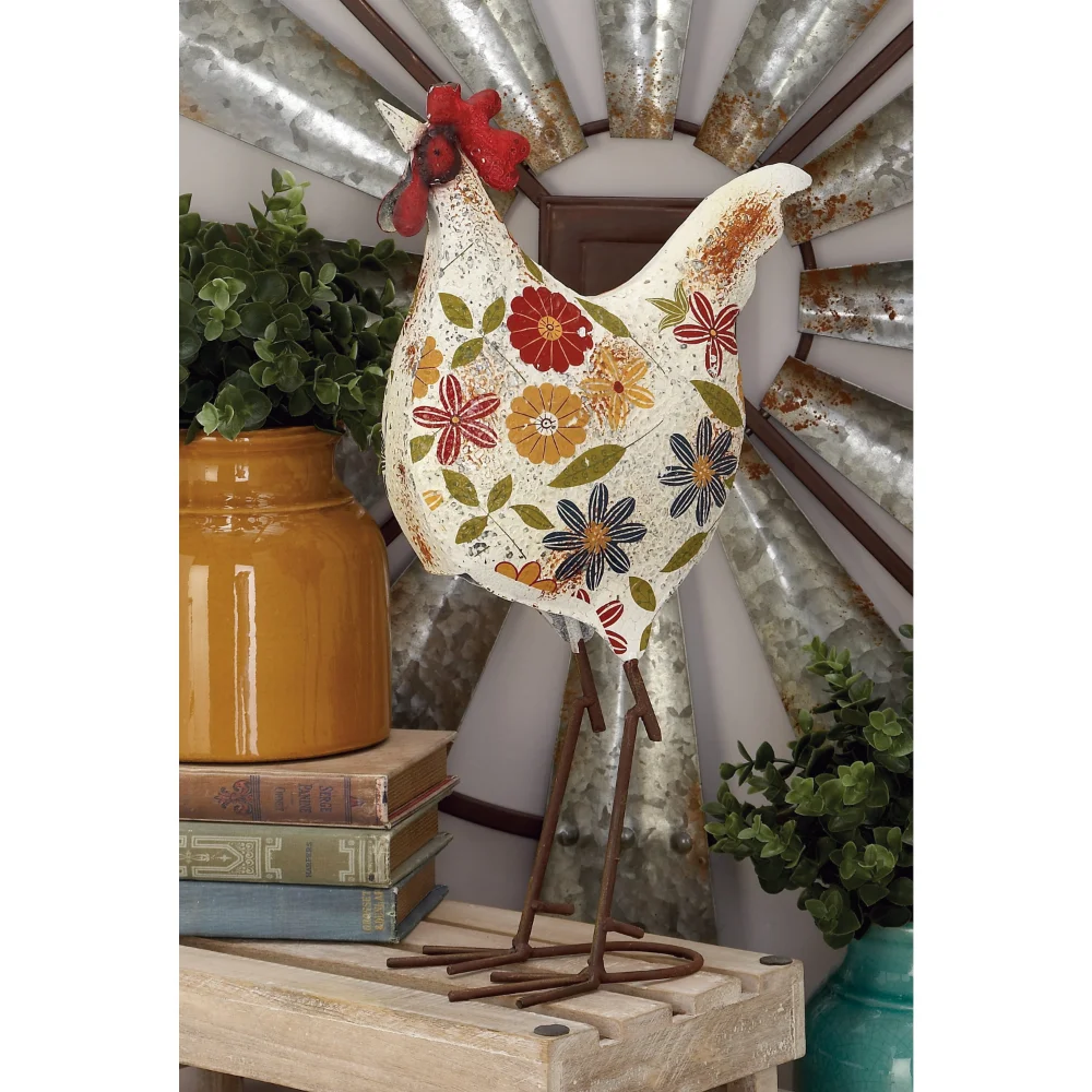 

DecMode Outdoor Metal Rooster Eclectic Garden Sculpture, Sculptures Statues Office Home Decorative Figurines