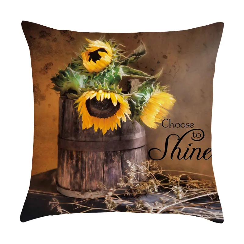 45X45 Sunflower Printed Cushion Cover Sofa Home Decorative Pillow Covers Print Pillowcase Splendid Flower Plant |