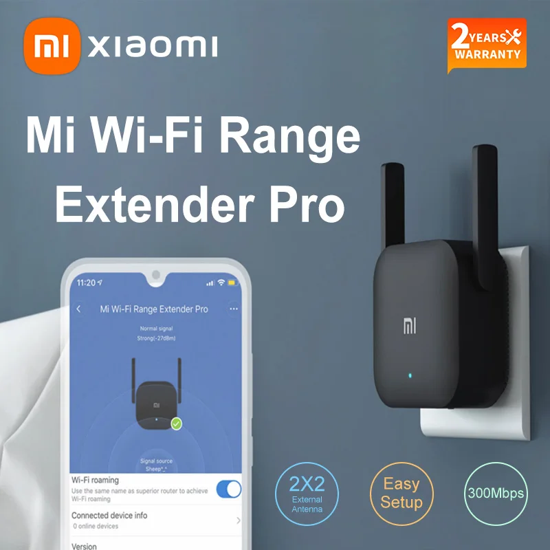 Xiaomi Repeater WiFi Pro Mi Amplifier Network Expander Router Power Extender Roteador 300M 2.4G 2 Antenna for Home Office |