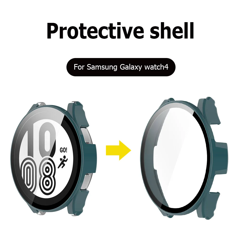 

Стекло + крышка для Samsung Galaxy Watch 4 полный бампер чехол 44 мм 40 мм PC + закаленная пленка универсальная защита для экрана Аксессуары