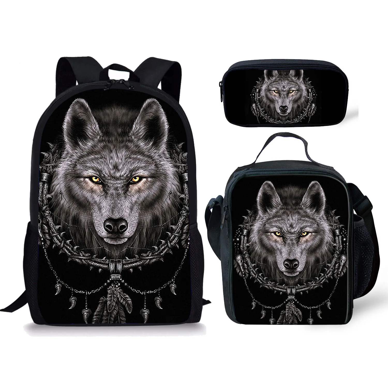 3 шт., школьный рюкзак для мальчиков, с принтом волка