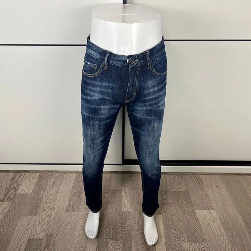 Italian Style Fashion Men Jeans High Quality Retro Blue Elastic Slim Fit Vintage Jeans Men Designer Denim Brand Pants Hombre