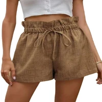 womens summer shorts lace up casual high waist fashion shorts solid color all match loose sports cotton shorts women