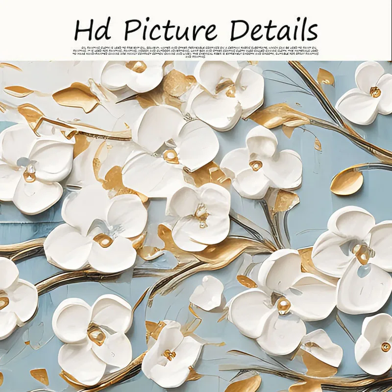 Абстрактный белый цветок дерево золотые листья синий фон Настенный декор