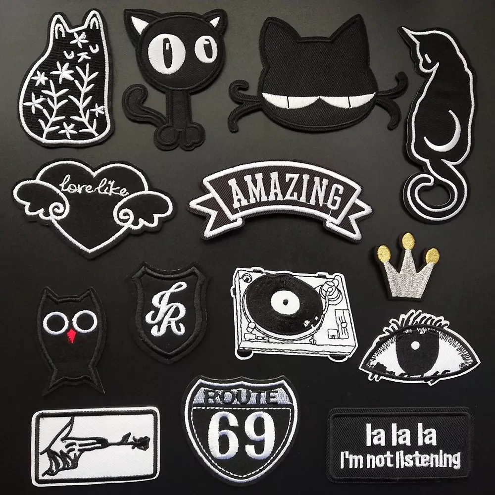 

Cute Animals Cat Patches Embroidery Black Stickers Iron On Patchs Badge Appliques For Clothing Embroidered Backpack Jeans Jacket