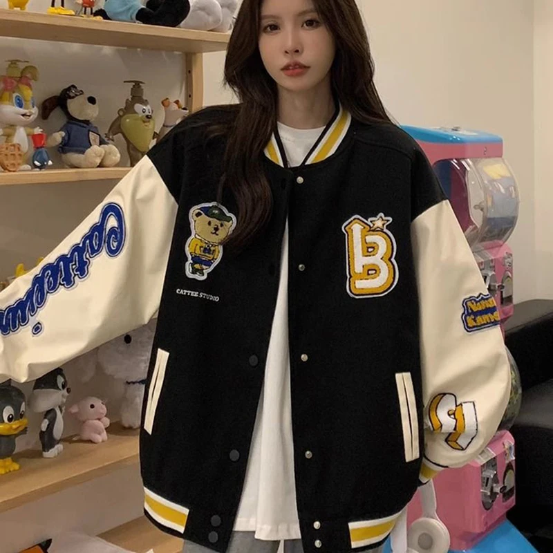 Американская бейсбольная форма женская винтажная свободная осенняя куртка с