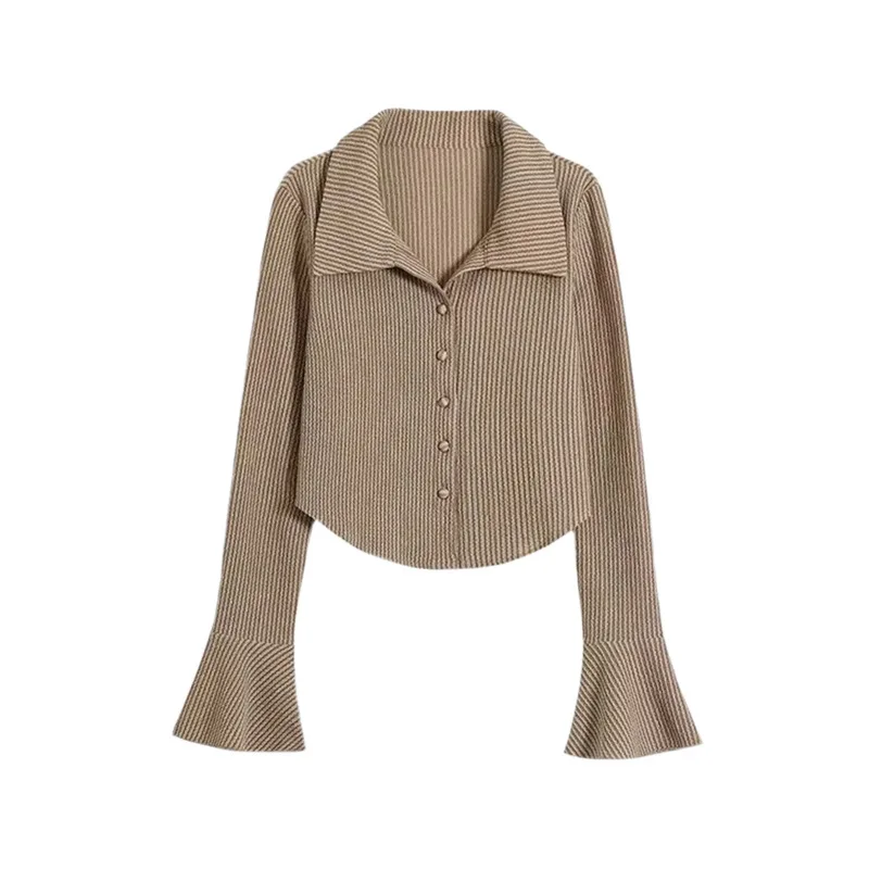 

Женская трикотажная рубашка с длинным рукавом, в полоску