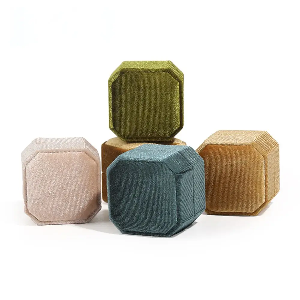 

Wedding Octagon Square Durable Ring Display Box Double Ring Storage Box With Detachable Lid Velvet Jewelry Box