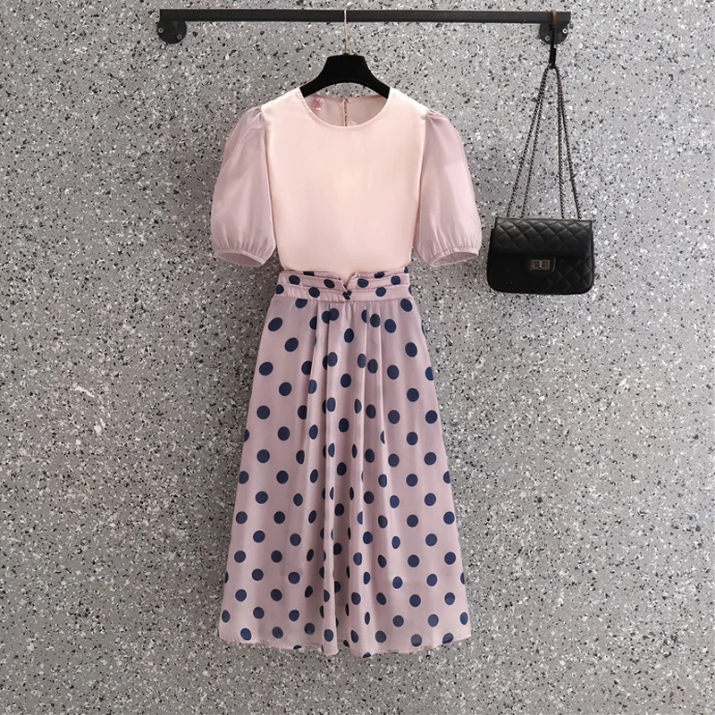 Летний шифоновый комплект из двух предметов для женщин блузка с круглым вырезом