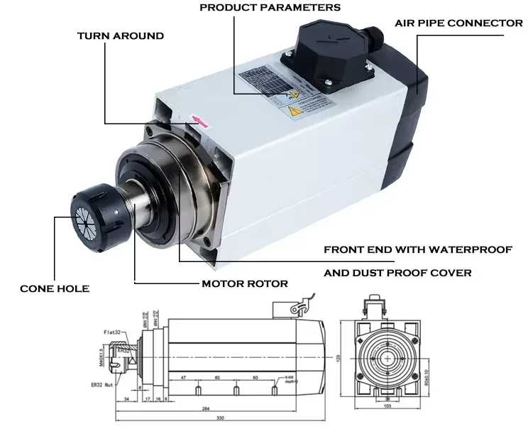 Высокоскоростной квадратный двигатель переменного тока 220 380 В 3 5 кВт 4 с