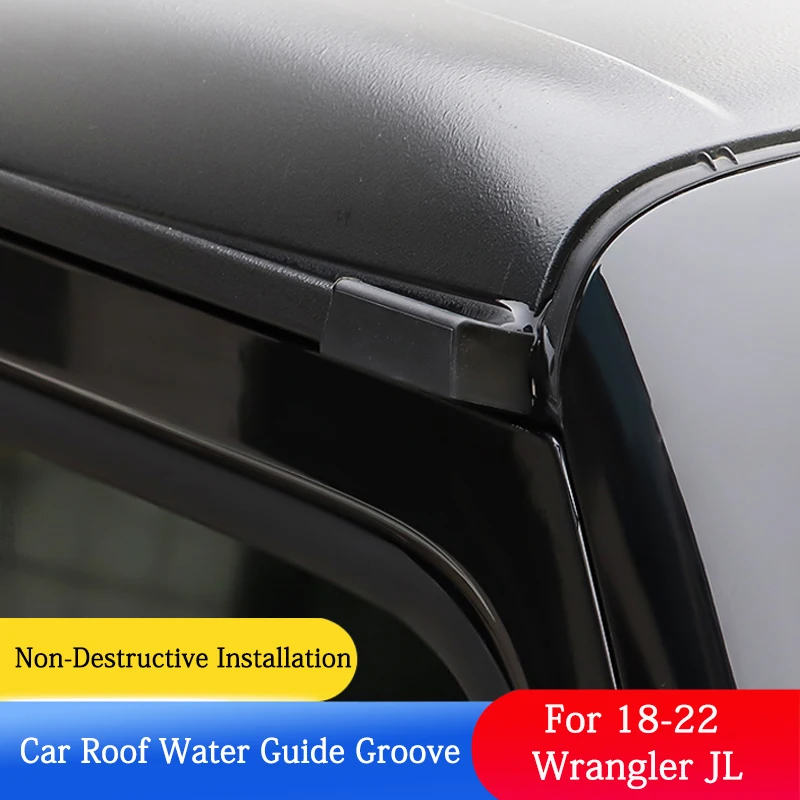 

QHCP Car Roof Rain Gutter Top Roof Rainwater Diversions Black Upgraded For Jeep Wrangler JL 2018-2022 Styling Exterior Accessory