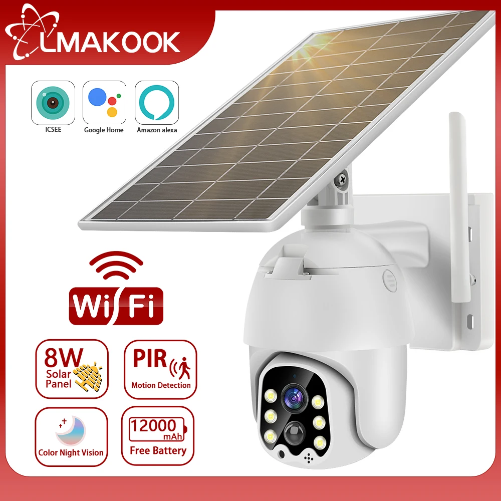 

LMAKOOK 5MP WIFI Solar PTZ Camera Built-in Battery PIR Human Detection Outdoor Security CCTV Surveillance IP Camera iCsee PRO