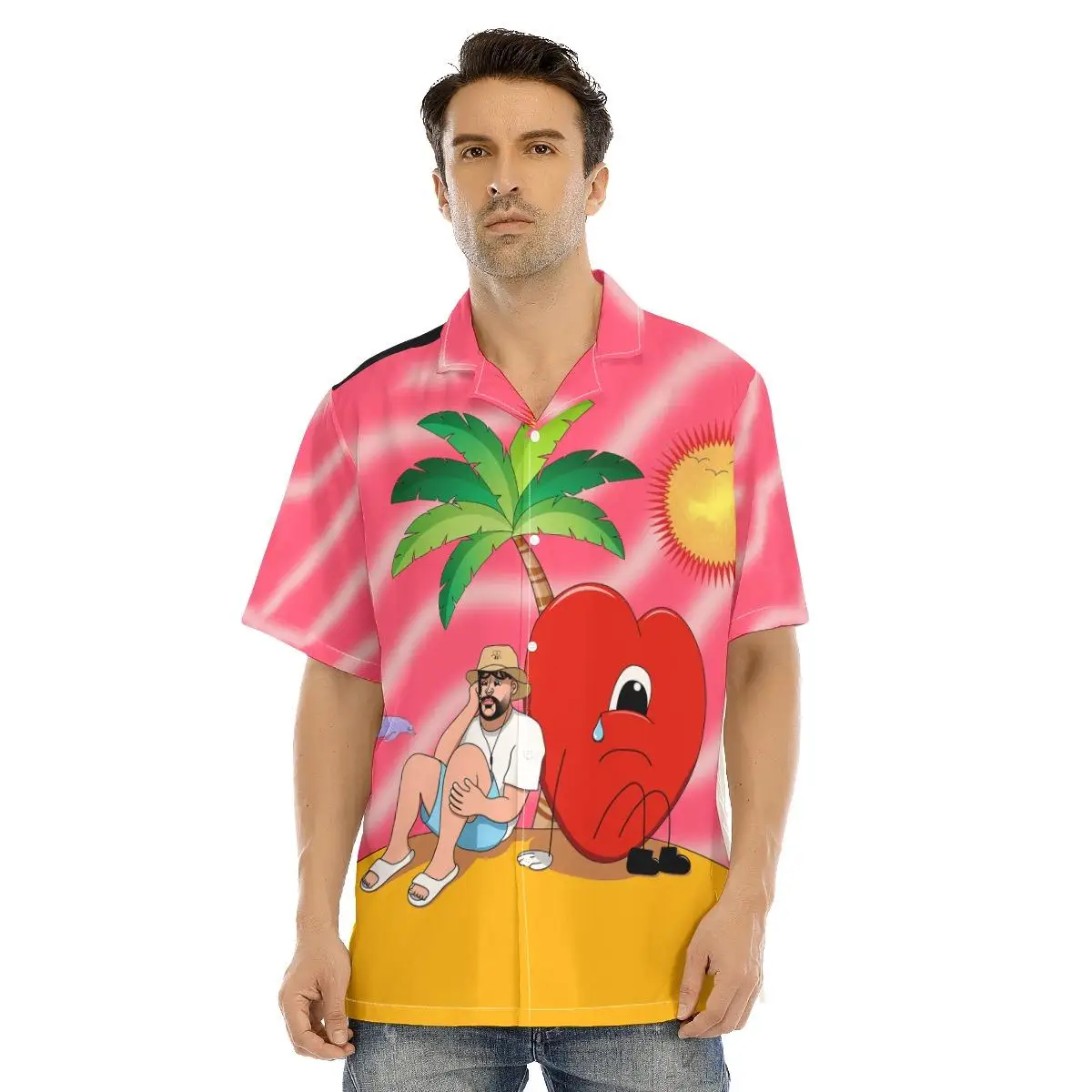 New Bad Bunny Shirts New Album Un Verano Sin Ti Merch Shirt Hawaii Tops Love Cartoon Printed Clothing Button Down Summer Shirts