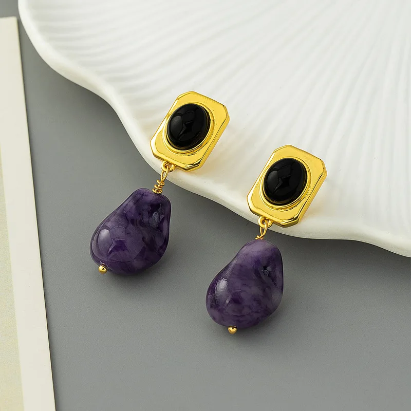 Новые серьги-подвески из натурального камня зеленая Серебряная игла