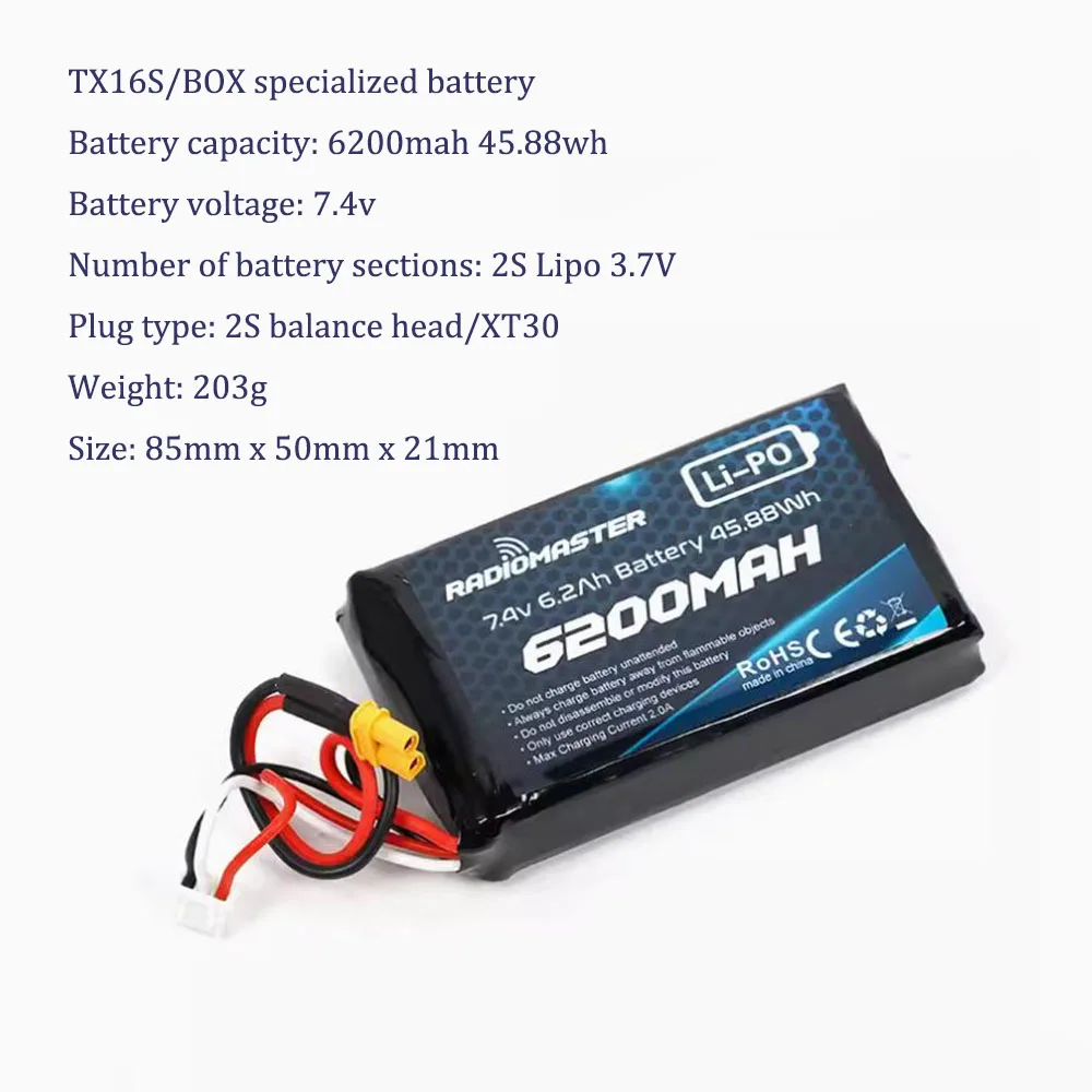 Оригинальный передатчик RadioMaster BOXER TX16S 2S 7 4 В 6200 мАч литий-полимерная батарея