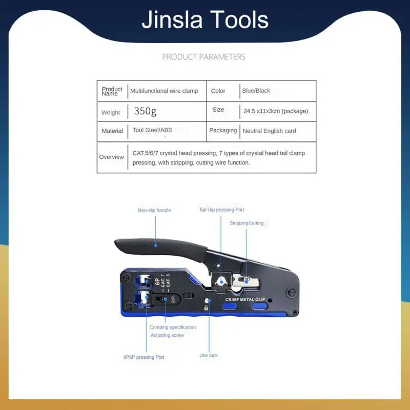 

Multi-function Wire Pliers CA.5/6/7 Crystal Head Pressing Type 7 Crystal Head Tail Clamp Pressing Can Wire Stripping/cutting