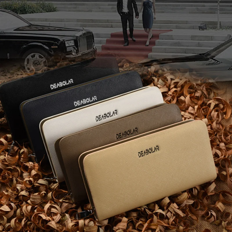 

Мужская длинная деловая сумка из искусственной кожи в стиле ретро, Высококачественная сумка с перекрестной текстурой, Корейская версия, модные однотонные кошельки на молнии