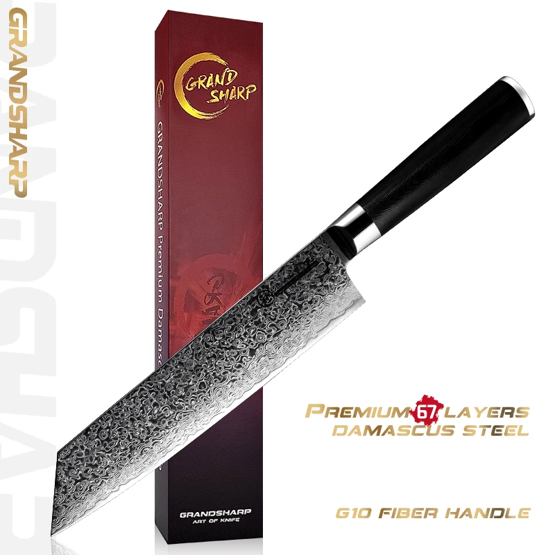 

Grandsharp Damascus 8.2''Kiritsuke Knives AUS-10 Japanese Chef Knife Vegetable Cutter Meat Slicer Cooking Tools with FREE Gift