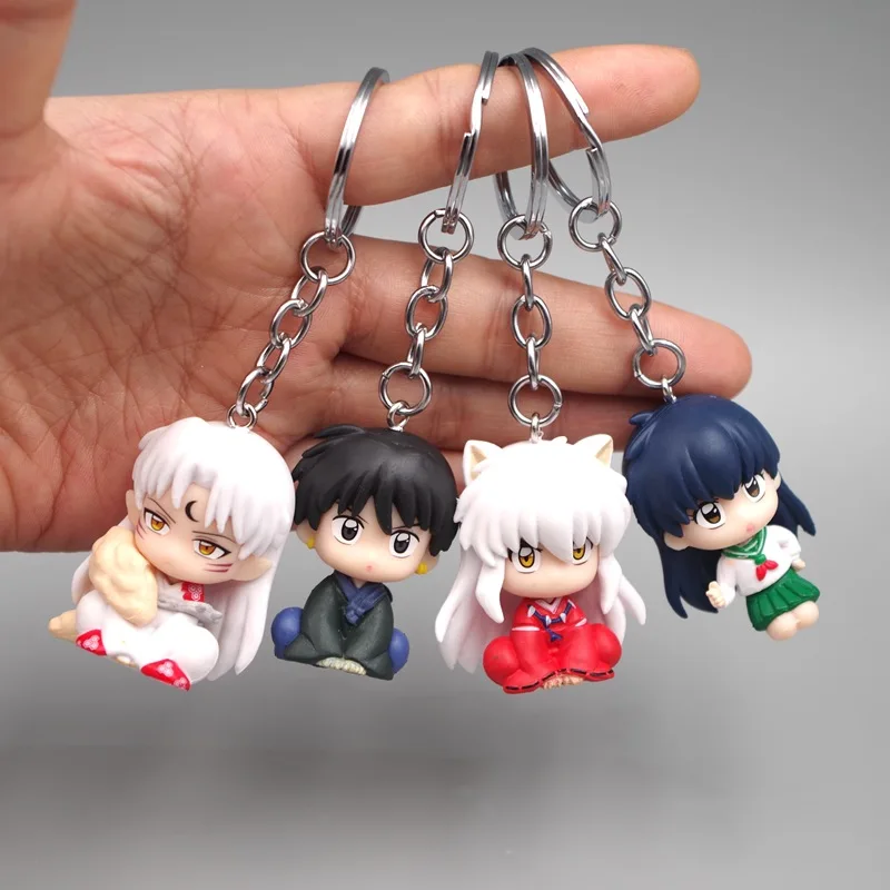 4 шт./компл. Kawaii Inuyasha Аниме экшн-Фигурки ПВХ игрушки Sesshoumaru Miroku Higurashi брелок сумка