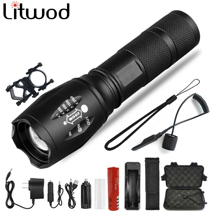 

Z45 Led Flashlight Ultra Bright Waterproof Torch T6/L2/V6 zoomable 5 Modes tactiacl flashlight for hunting use 18650 battery