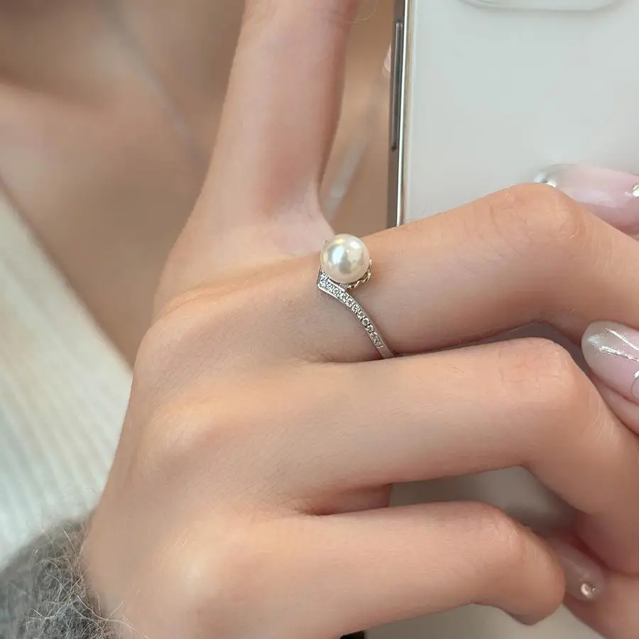 925 Silver Pearl Ring Women's Cold Sle Design Unique Light Luxury High Sense Proposal Index Finger