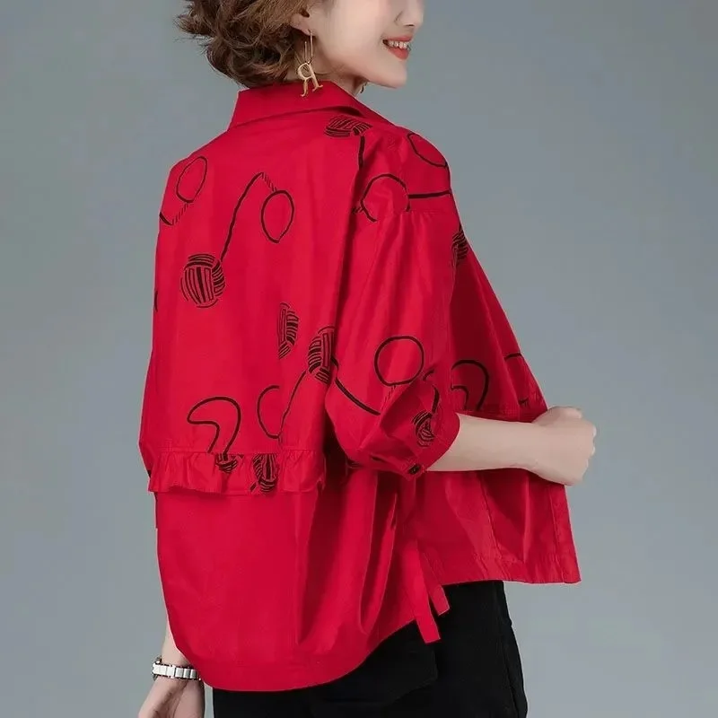 

Autumn Jacket New Women's Shirts Middle-Aged Mothers Loose Shirts Short Thin Coats Cotton Blouser 2023 Spring Women Cardigan