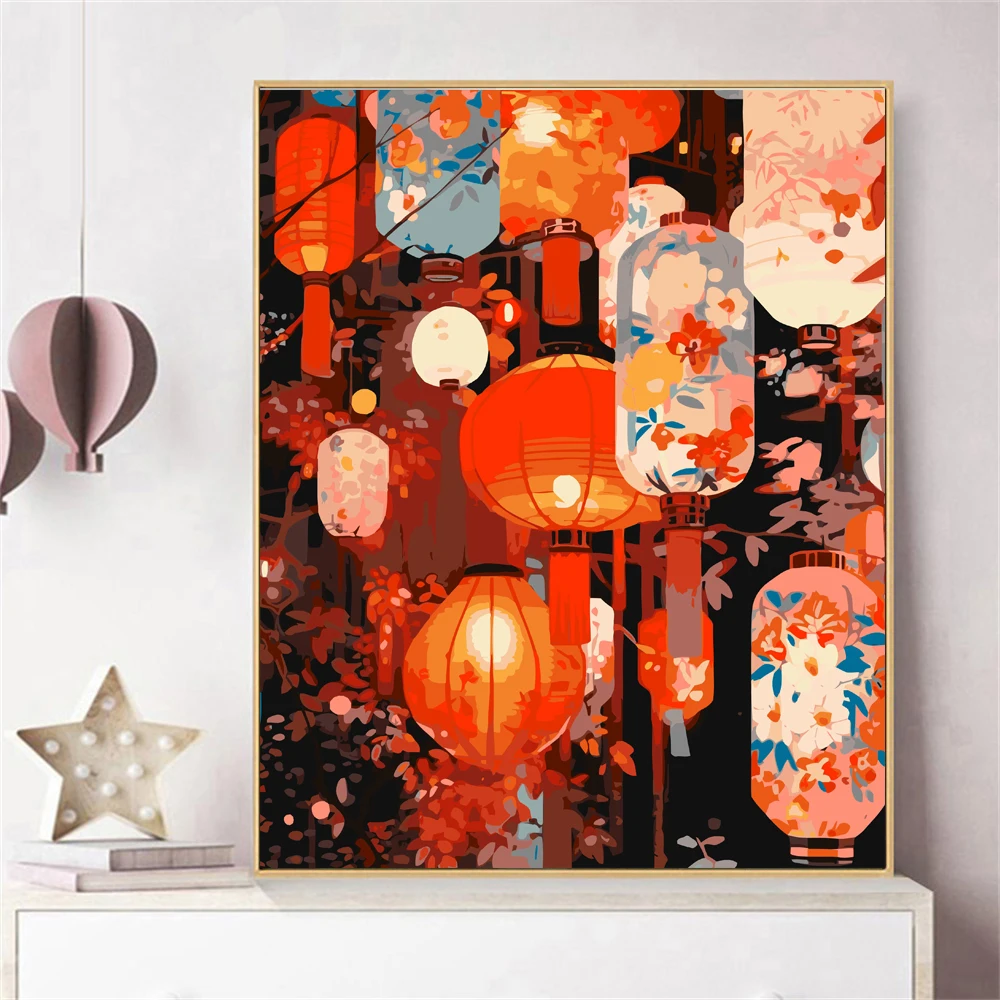 Картина по номерам для взрослых набор сделай сам с подвесными фонарями картина