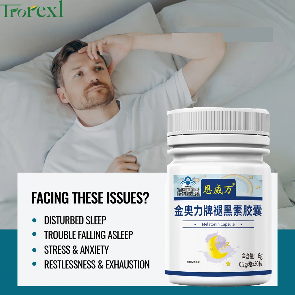 

Melatonin Sleeping Pills 200mg*30 B6 Capsules Night Time Sleep Aid Help Improve Insomnia for Good Sleep 1 Capsule Before Bed