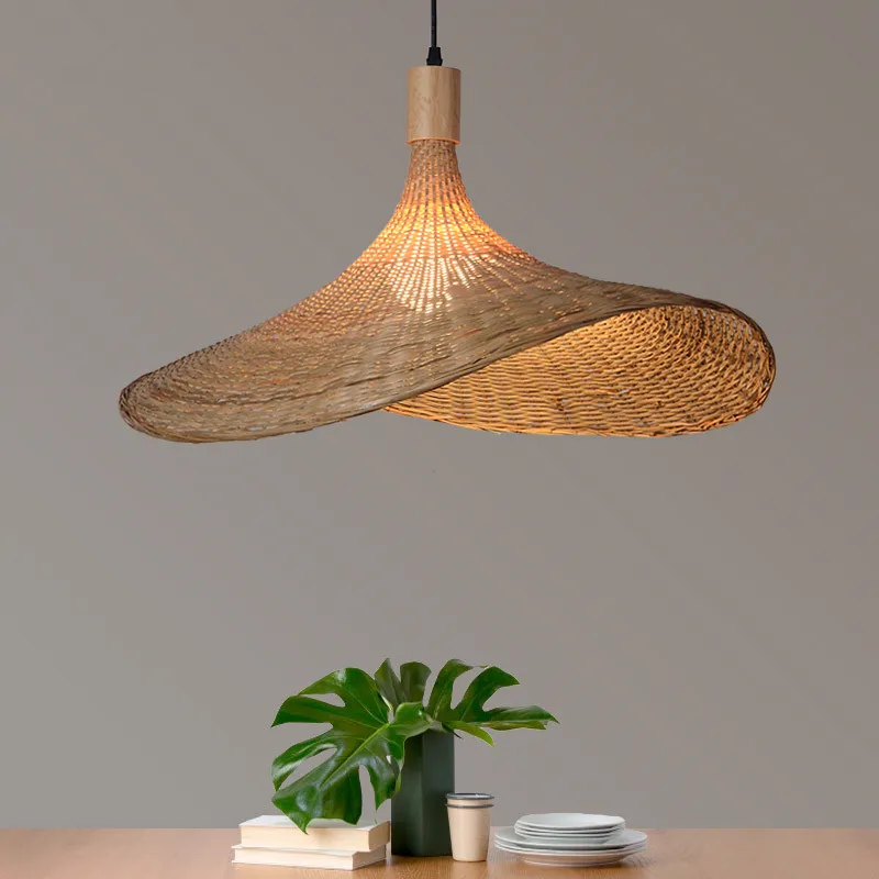 Modern hand woven bamboo lamp, used in restaurant, hotel, family, living room, attic, retro, custom straw hat, decorative lamp