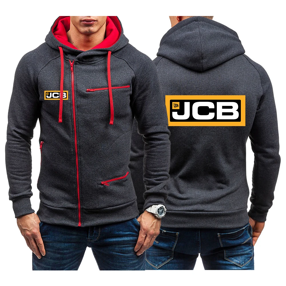 

2022 NEW Midnight Star Excavator Jcb Printing New Spring Autumn Hooded Sweatshirts Pullover Male Diagonal Zipper Hoodies Coats