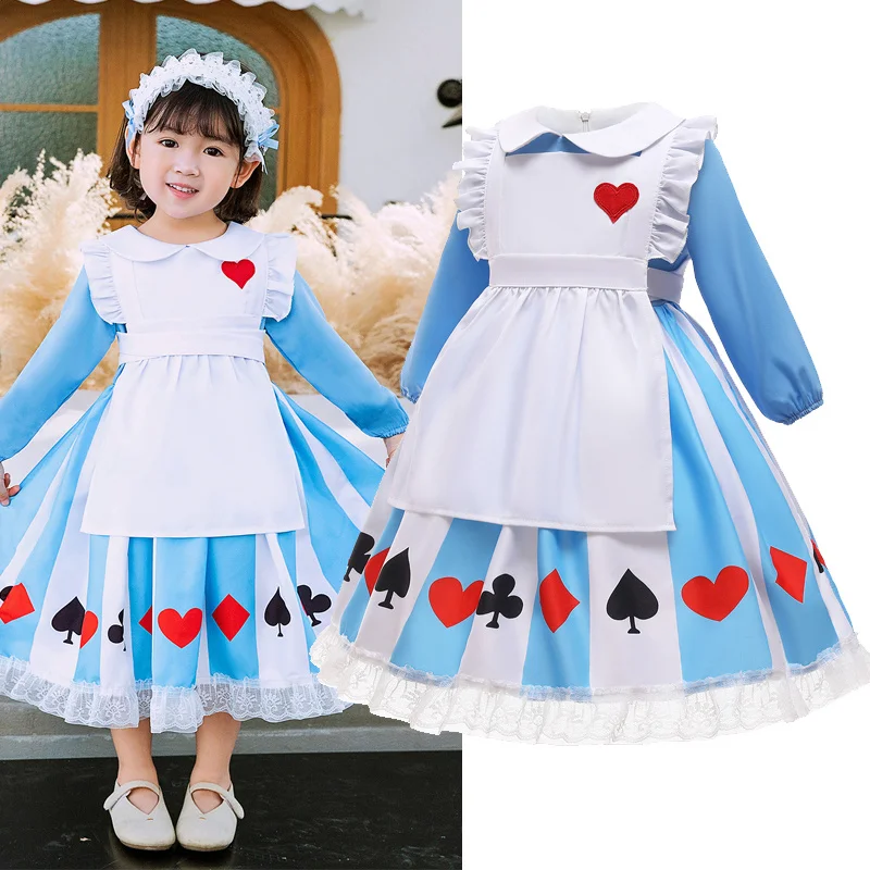 

Disney Princess Alice Adventures In Wonderland Cosplay Dress Girls Anime Birthday Party Costumes Sissy Maid Lolita Halloween
