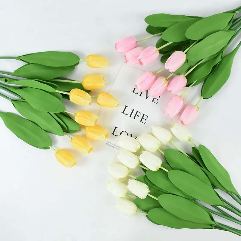 

Artificial White Tulip Fake Flower Wedding Bridal Bouquet Photography Props Home Garden Decoration Simulation Silk Tulip Bouquet