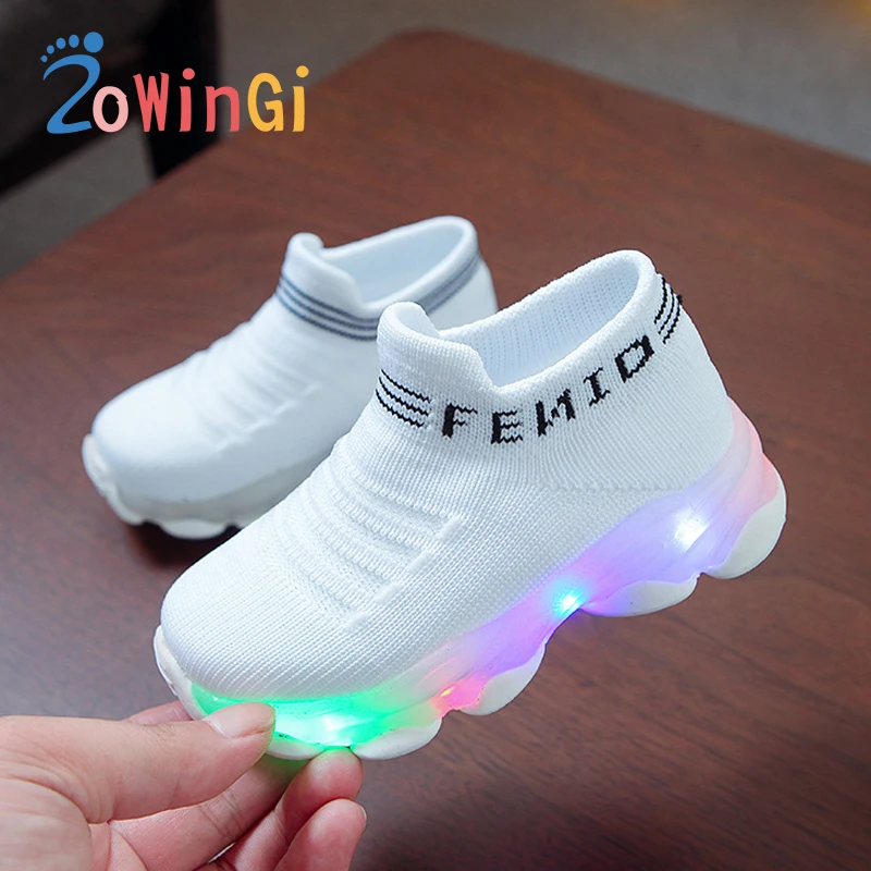 

Size 21-30 Children Sneakers with Illumination Girls Cute Shoes Air Mesh Breathable Sneakers tenis com luz de led infantil