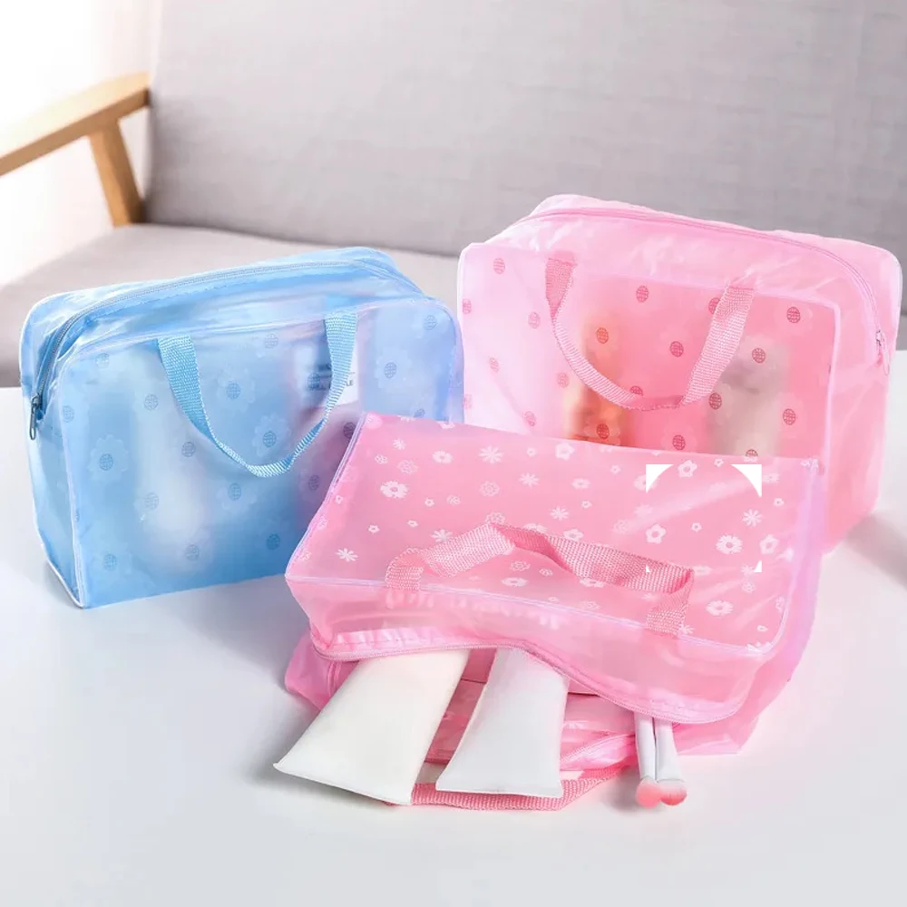 

5 Color Waterproof PVC Cosmetic Storage Bag Women Transparent Organizer for Makeup Pouch Compression Travelling Bath Bags
