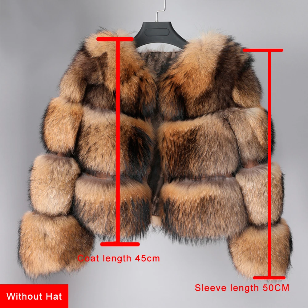 FURYOUME Luxury Real Raccoon Silver Fox Fur Coat Top Women Clothes Natural Winter Fur Jacket Warm Thick Long Sleeve Big Size