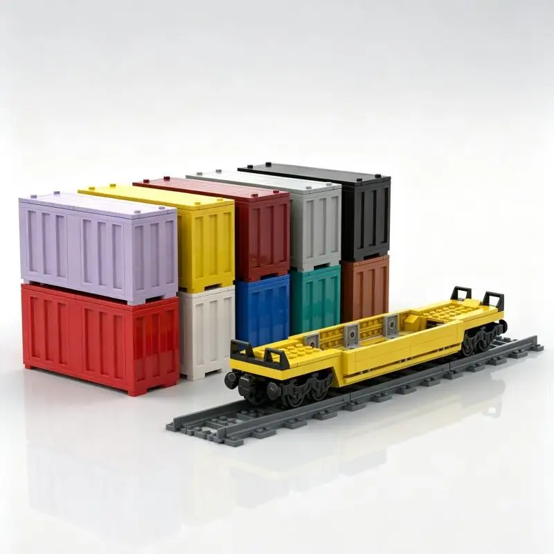 Фото Конструктор City Scale 6 Stud Wide Intermodal Well Car MOC: Железнодорожный контейнерный вагон для самостоятельной сборки, игрушка из строительных блоков №1