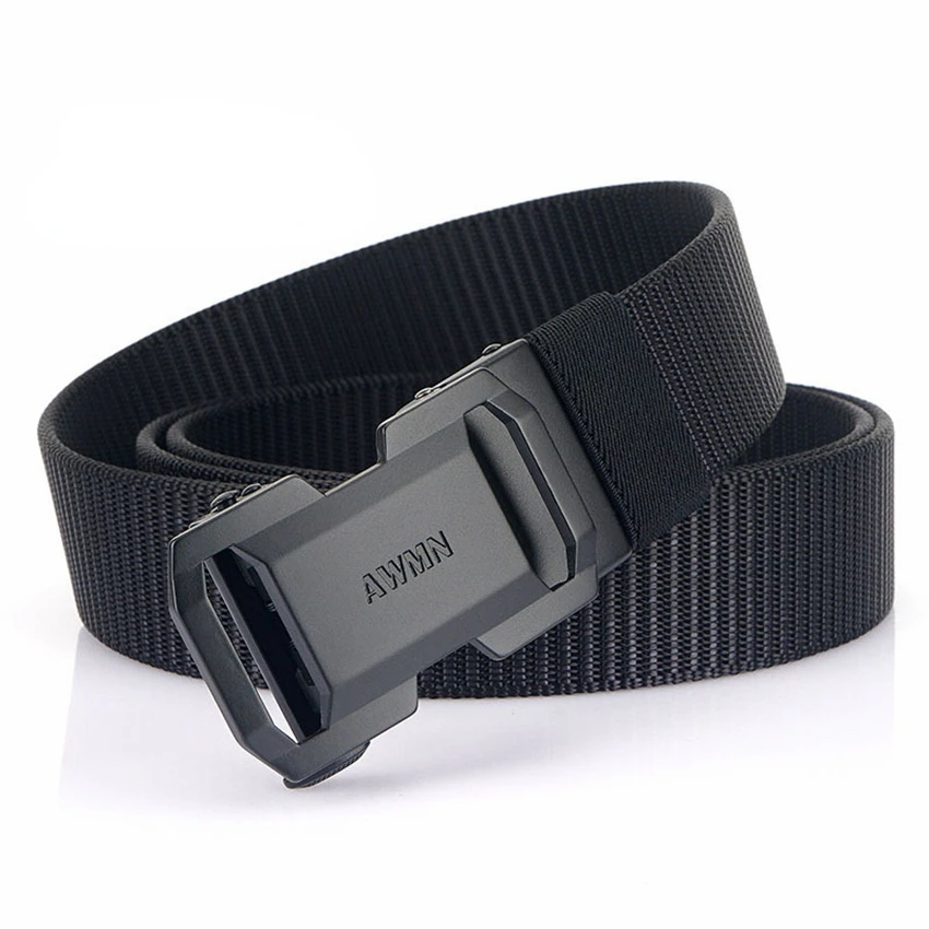 

2022 Trend Business Style Metal Automatic Buckle Men's Belt Thick Nylon Casual Designer Outdoor Male Waistband 3.4cm Width