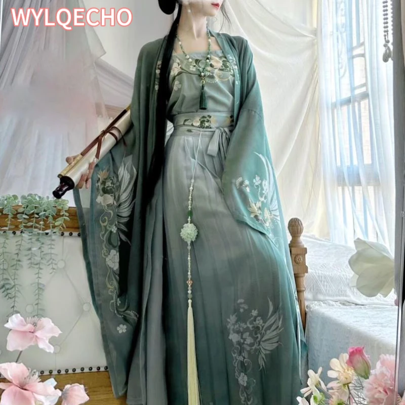 Женское платье Hanfu ODFVEBX зеленое 3 предмета