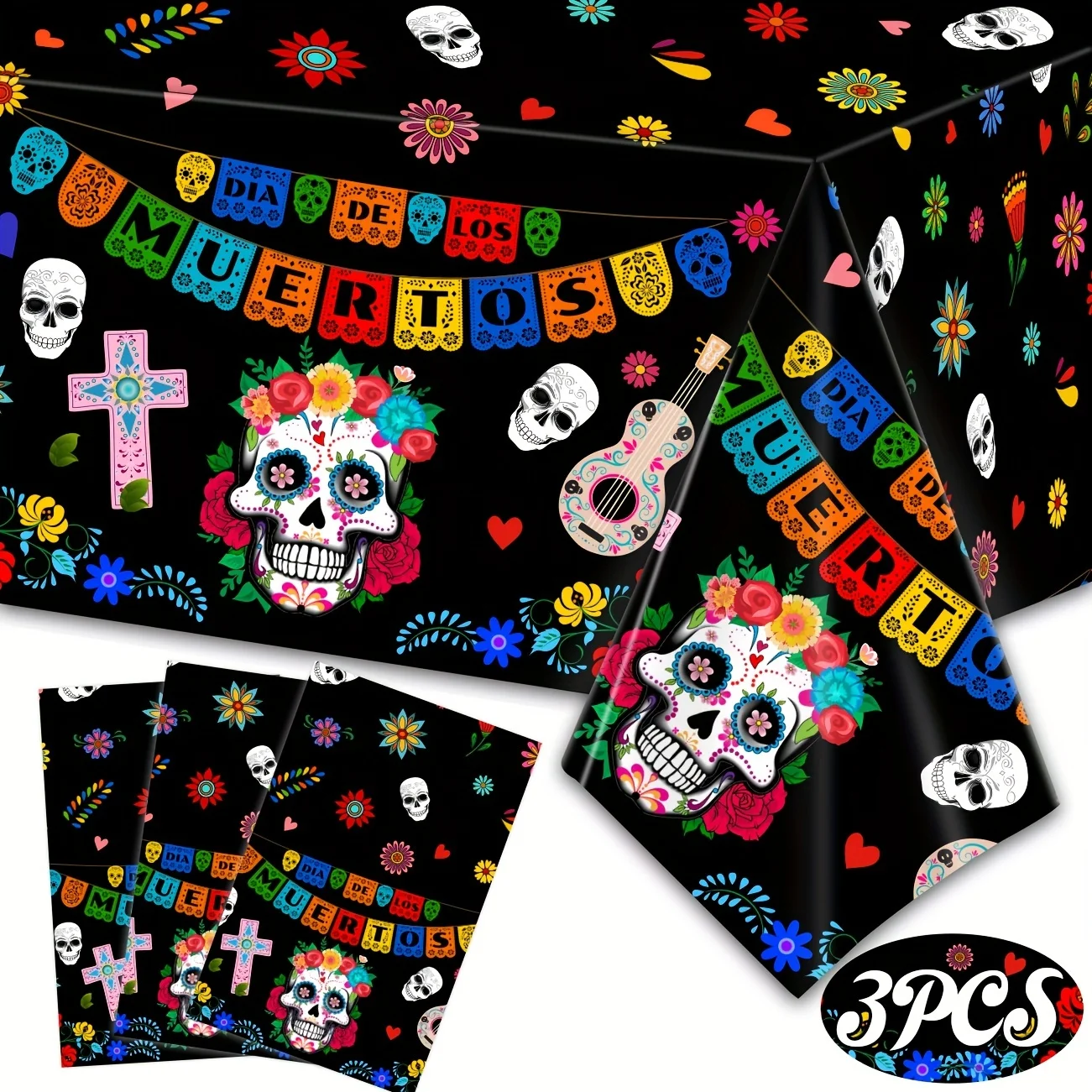 3 шт. прямоугольная скатерть для стола День мертвых
