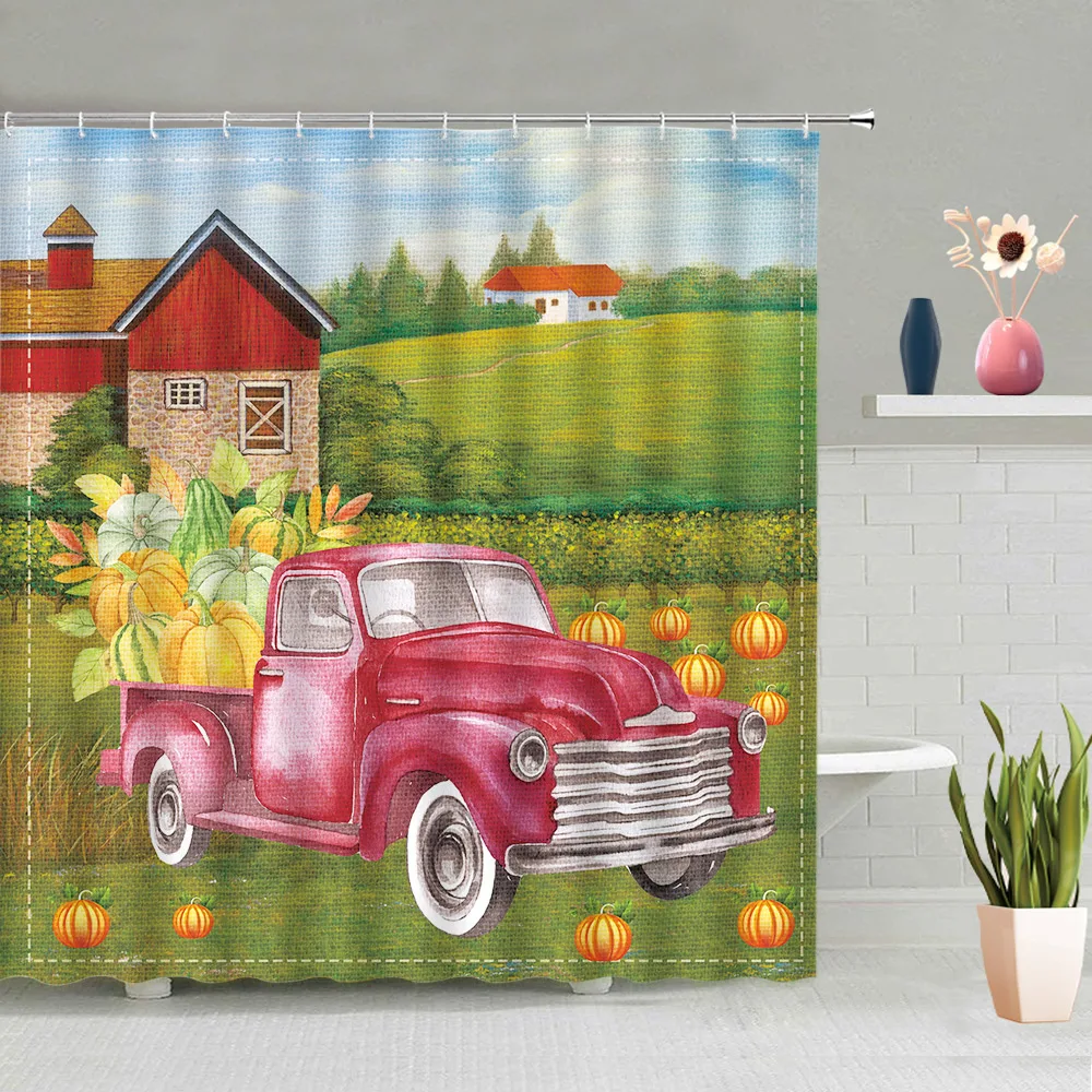 vintage window shower curtain retro nature forest waterfall ocean landscape rustic farm truck bathroom bath curtains decor sets free global shipping