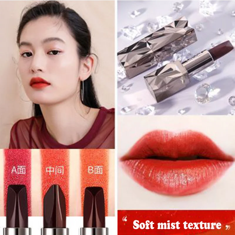 3 In 1 Colours Moisturizing Waterproof Plump Tri-colour Lipstick Matte Rotten Tomato Colour Lipstick