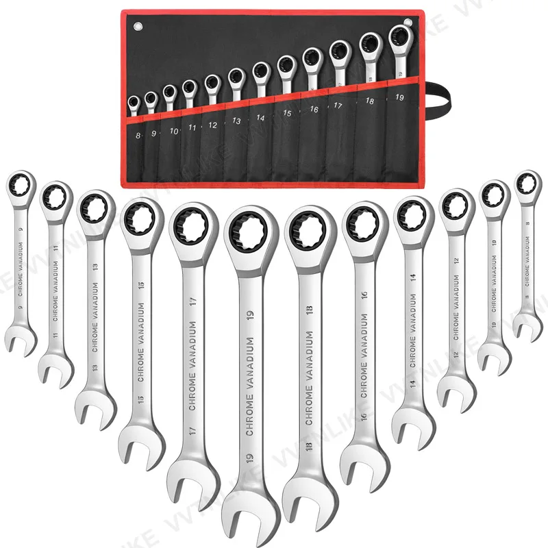 

Набор комбинированных трещоточных ключей, комплект гаечных ключей из хромованадиевой стали, метрические