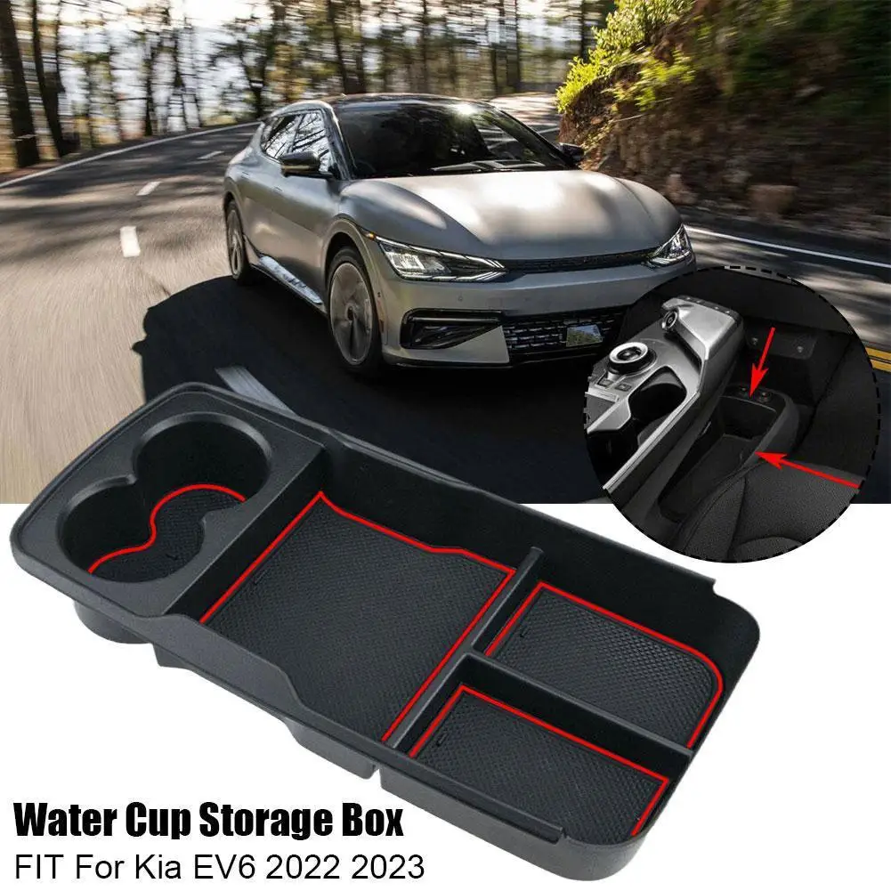

ABS Water Cup Storage Box For Kia EV6 2022 2023 ABS Black Interior Armrest Console Central Storage Box 2 Color